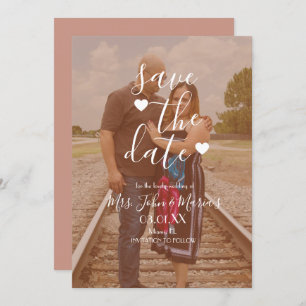 Modern Hearts Script Photo Save the Date  Invitation