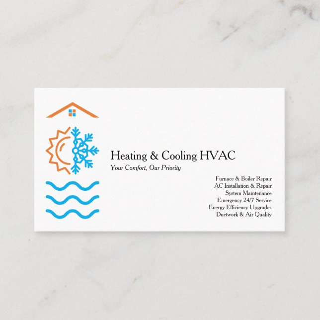 Modern Heating Cooling Experts HVAC Business Card (Front)