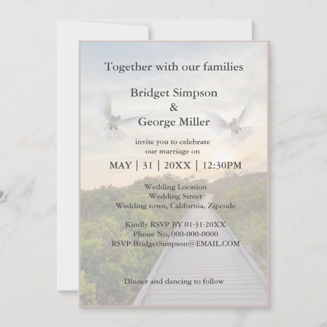 modern heaven stairway holy matrimony invitation (Front)