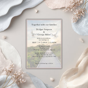 modern heaven stairway holy matrimony invitation