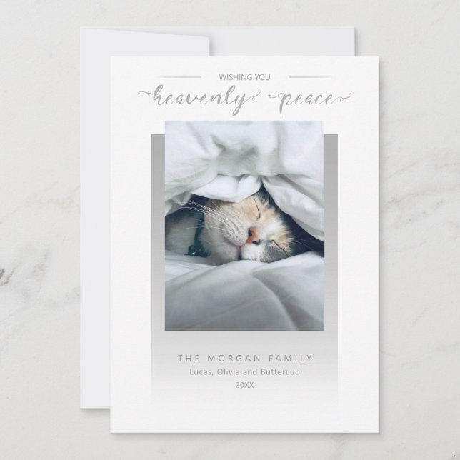 Modern Heavenly Peace Calligraphy Photo Holiday Card (Front)