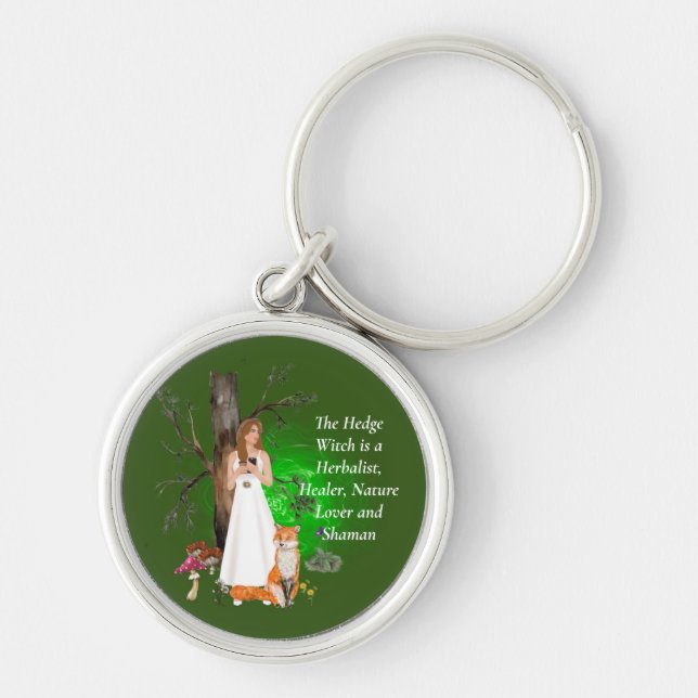Modern HedgeWitch Fox Quote Mushroom Green  Key Ring (Front)