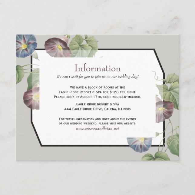 Modern Heirloom Morning Glory Wedding Information Enclosure Card (Front)