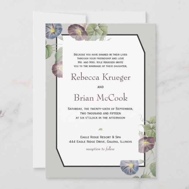 Modern Heirloom Morning Glory Wedding Invitation (Front)