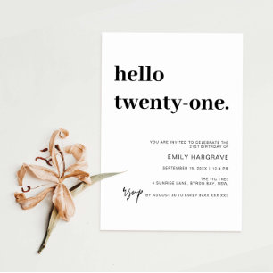 Modern Hello 21st Birthday Party Invitation