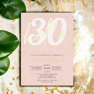 Modern hello 30 birthday photo pink gold script