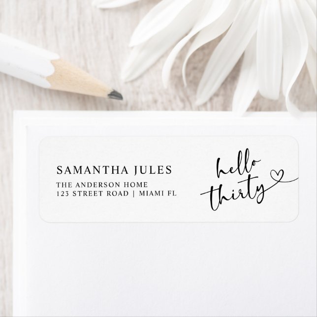 Modern Hello 30th Birthday Return Address (Insitu)