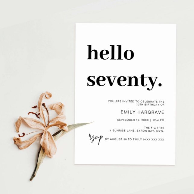 Modern Hello 70th Birthday Party Invitation (Creator Uploaded)