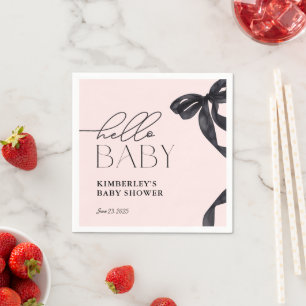 Modern Hello Baby Black Bow Baby Shower  Napkin