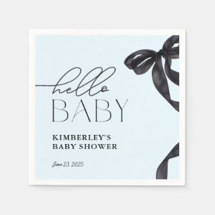 Modern Hello Baby Black Bow Baby Shower  Napkin
