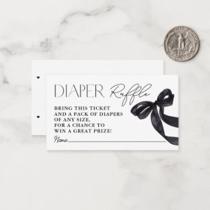 Modern Hello Baby Black Bow Shower Diaper Raffle  Card