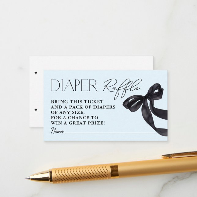 Modern Hello Baby Black Bow Shower Diaper Raffle  Enclosure Card (Front/Back In Situ)