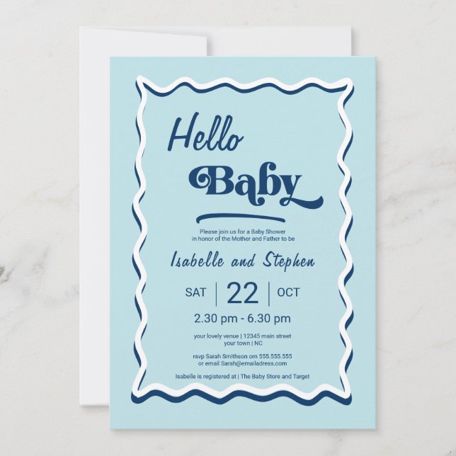 Modern Hello Baby Blue Baby Shower  Invitation (Front)