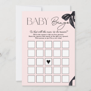 Modern Hello Baby Bow Baby Shower Baby Bingo Card