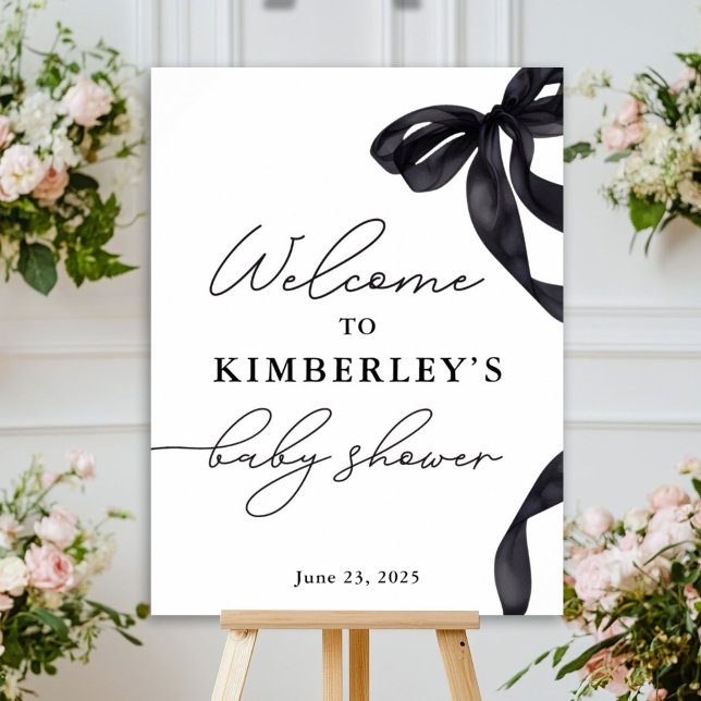 Modern Hello Baby Bow Baby Shower Welcome Sign (Creator Uploaded)