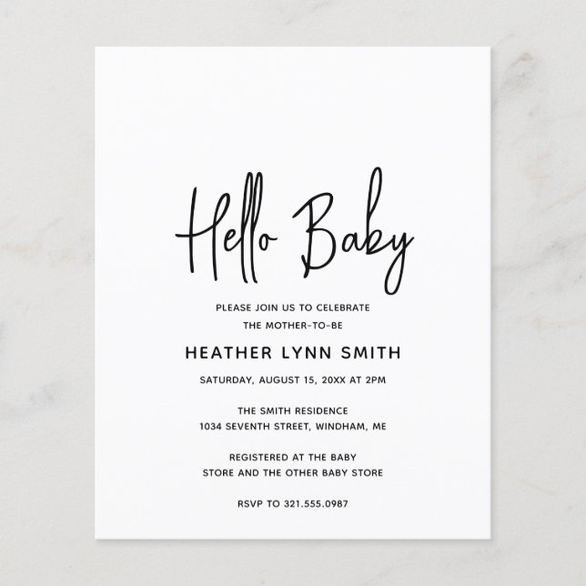 Modern Hello Baby Budget Baby Shower Invitation (Front)