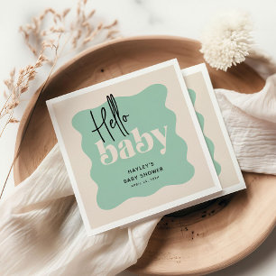 Modern Hello Baby Mint & Cream Baby Shower Napkin