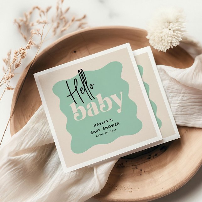 Modern Hello Baby Mint & Cream Baby Shower Napkin (Creator Uploaded)