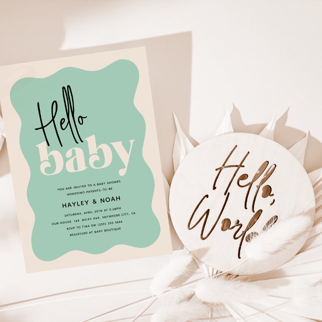 Modern Hello Baby Mint Green & Cream Baby Shower Invitation (Creator Uploaded)