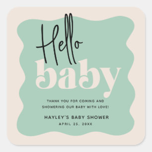 Modern Hello Baby Mint Green & Cream Baby Shower  Square Sticker