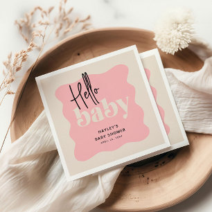Modern Hello Baby Pink & Cream Baby Shower Napkin
