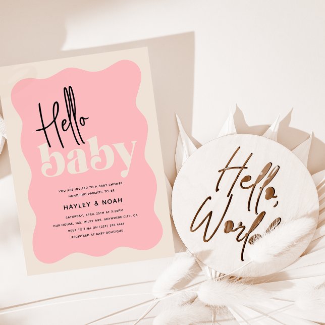 Modern Hello Baby Strawberry & Cream Baby Shower Invitation (Creator Uploaded)