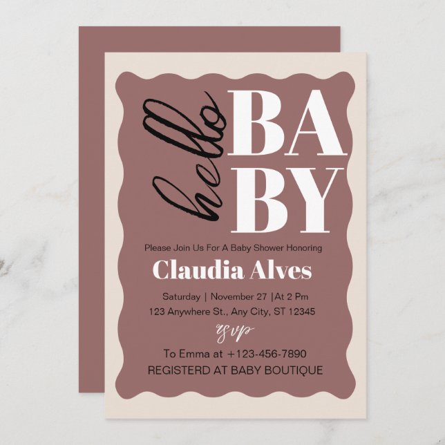 Modern Hello Baby Terracotta Minimal Baby Shower Invitation (Front/Back)