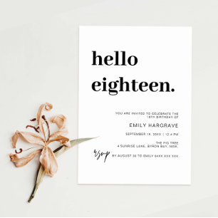 Modern Hello Eighteen Birthday Party Invitation