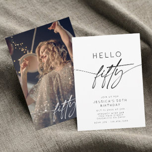Modern Hello Fifty 50th Birthday Party Welcome Invitation