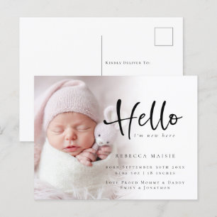 Modern Hello New Baby Photo Birth Announcement Pos Postcard