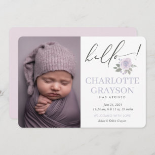 Modern Hello Photo Baby Birth Announcement Card