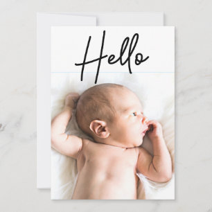 Modern Hello Photo Introducing Baby Boy birth Announcement