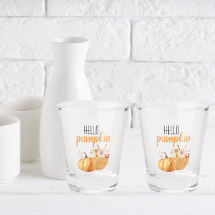 Modern Hello Pumpkin Orange Pumpkin With Flowers Shot Glass