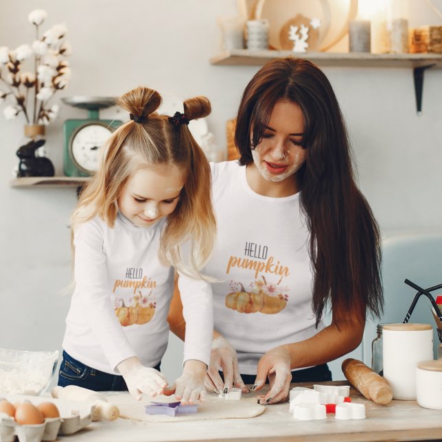 Modern Hello Pumpkin Orange Pumpkin With Flowers T-Shirt (Creator Uploaded)