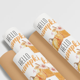 Modern Hello Pumpkin Orange Pumpkin With Flowers Wrapping Paper Sheet