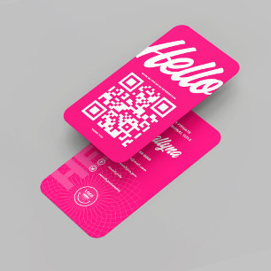 MODERN HELLO QR CODE HOT PINK BUSINESS CARD