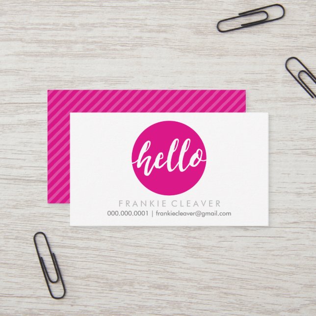 MODERN HELLO SCRIPT hand drawn bold spot cute pink Business Card (Front/Back In Situ)