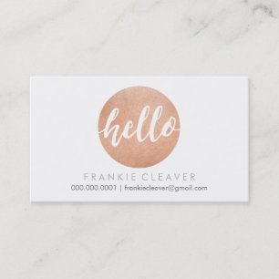 MODERN HELLO SCRIPT hand drawn bold spot rose gold Business Card