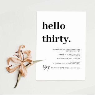 Modern Hello Thirty 30 Birthday Party Invitation