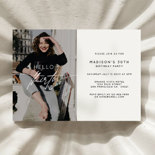 Modern Hello Thirty Birthday Party Photo Script  Invitation