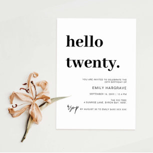 Modern Hello Twenty 20th Birthday Party Invitation