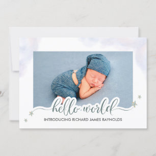 Modern Hello World Baby Boy Birth Announcement
