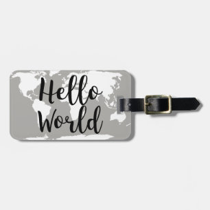 Modern Hello World Map Silhouette Luggage Tag