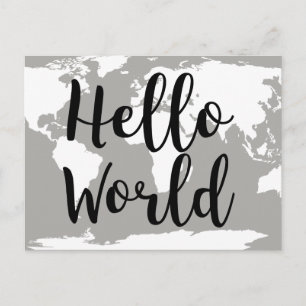 Modern Hello World Map Silhouette Postcard