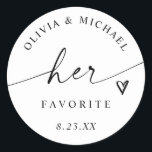 Modern Her Favorite Handwriting Wedding Treat Bag Classic Round Sticker<br><div class="desc">His & Her Favorite Wedding Stickers: Add a charming detail to your wedding favors with these elegant black and white “Her Favorite” stickers — designed to pair beautifully with the matching “His Favorite” version. The modern script lettering and sweet heart accent bring a touch of romance to your treat bags,...</div>