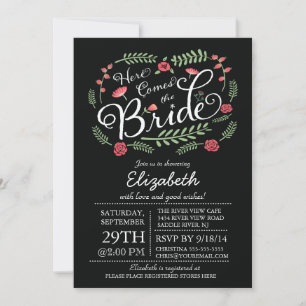 Modern Here Comes The Bride Floral Invitation
