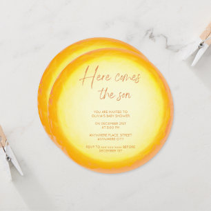 Modern here comes the son boy baby shower invitation