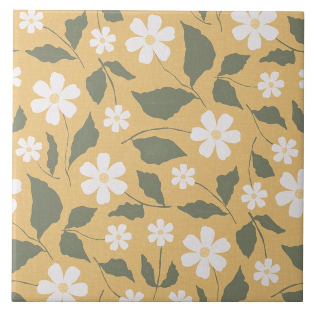 Modern Heritage Daisy Butterscotch & Green Floral Tile (Front)