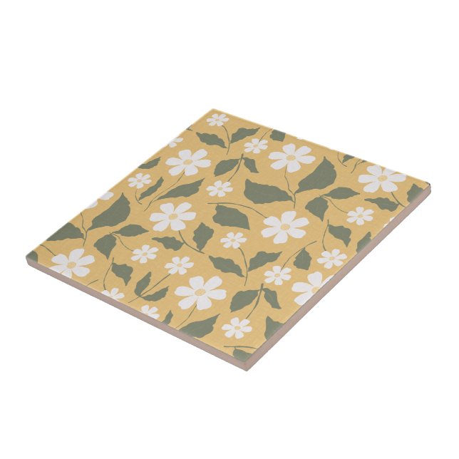 Modern Heritage Daisy Butterscotch & Green Floral Tile (Side)