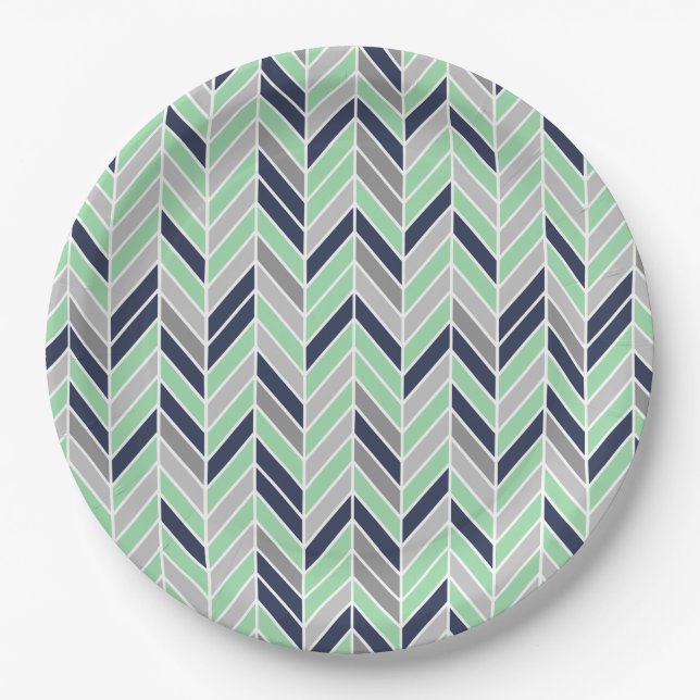 Modern Herringbone Chevron Geometric Pattern Paper Plate (Front)